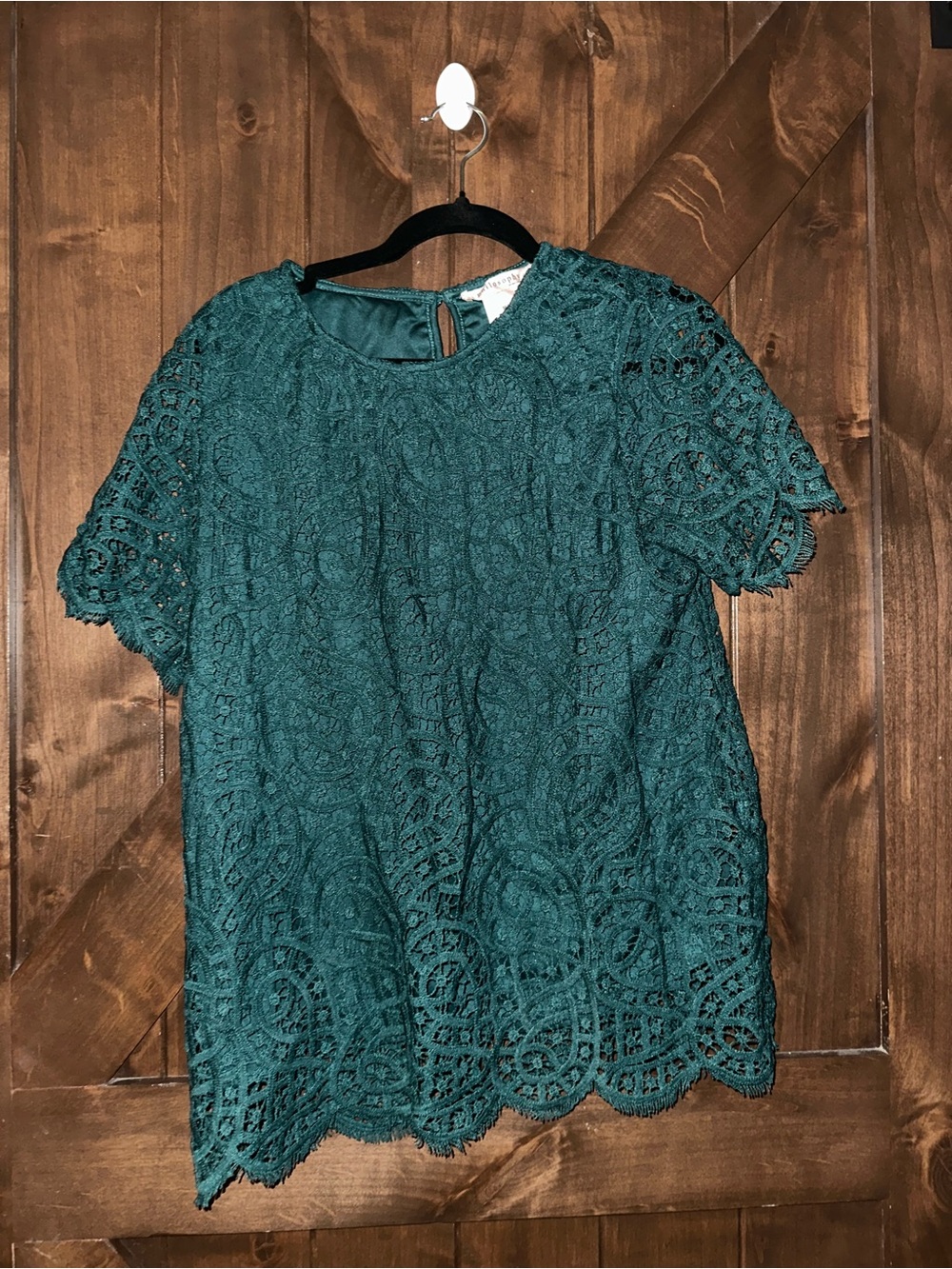 Philosophy Teal Lace Short Sleeve Blouse